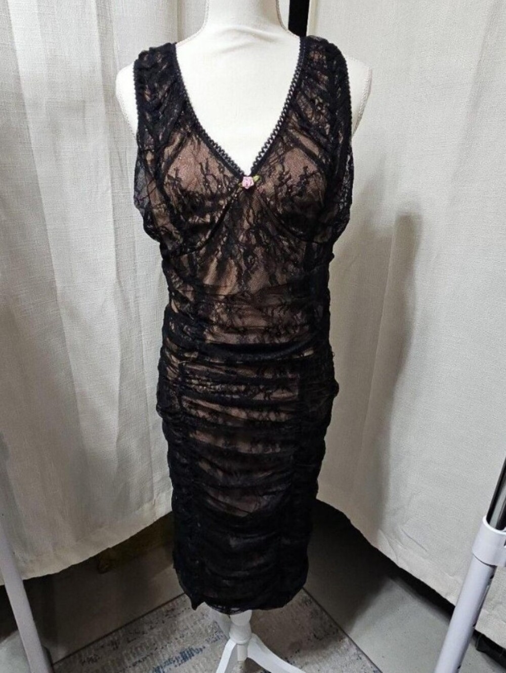 Monteau Los Angeles Black Lace Nude 2 Piece Top Pencil Skirt Set XL